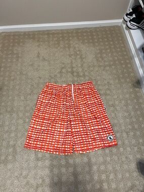 Men's Orange Plaid Athletic Shorts with Elastic Waist